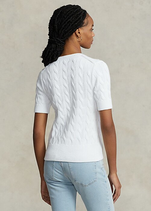 White Women’s Ralph Lauren Cable-Knit Short-Sleeve Sweaters White Women’s Ralph Lauren Cable-Knit Short-Sleeve Sweaters