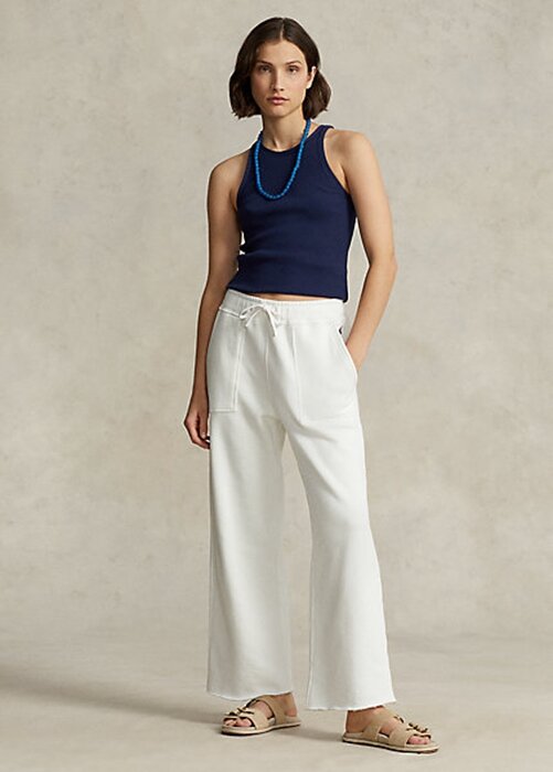 White Women’s Ralph Lauren Cutoff-Hem Fleece Sweatpants White Women’s Ralph Lauren Cutoff-Hem Fleece Sweatpants