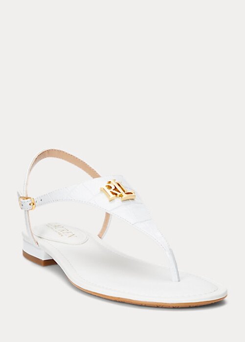 White Women’s Ralph Lauren Ellington Embossed Leather Sandals White Women’s Ralph Lauren Ellington Embossed Leather Sandals