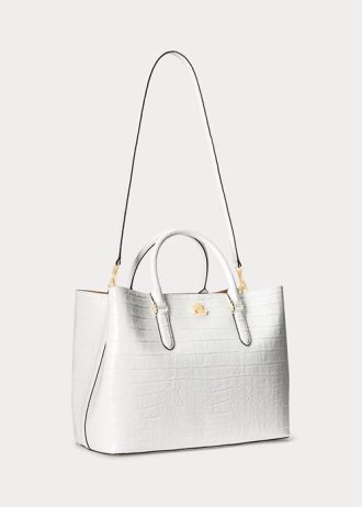 White Women’s Ralph Lauren Embossed Leather Large Marcy Satchel Bags