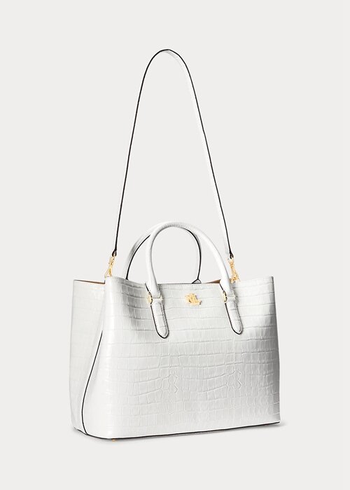White Women’s Ralph Lauren Embossed Leather Large Marcy Satchel Bags White Women’s Ralph Lauren Embossed Leather Large Marcy Satchel Bags