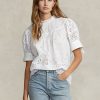 White Women’s Ralph Lauren Eyelet-Embroidered Cotton Tops White Women’s Ralph Lauren Eyelet-Embroidered Cotton Tops