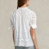 White Women’s Ralph Lauren Eyelet-Embroidered Cotton Tops White Women’s Ralph Lauren Eyelet-Embroidered Cotton Tops