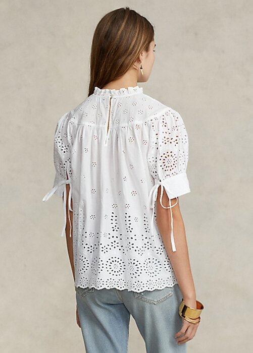 White Women’s Ralph Lauren Eyelet-Embroidered Cotton Tops White Women’s Ralph Lauren Eyelet-Embroidered Cotton Tops