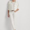 White Women’s Ralph Lauren Eyelet-Patchwork Relaxed Tapered Jeans