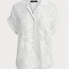 White Women’s Ralph Lauren Eyelet Voile Short-sleeve Blouse Tops White Women’s Ralph Lauren Eyelet Voile Short-sleeve Blouse Tops