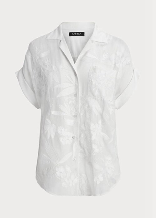 White Women’s Ralph Lauren Eyelet Voile Short-sleeve Blouse Tops White Women’s Ralph Lauren Eyelet Voile Short-sleeve Blouse Tops