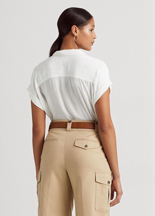 White Women’s Ralph Lauren Eyelet Voile Short-sleeve Blouse Tops White Women’s Ralph Lauren Eyelet Voile Short-sleeve Blouse Tops