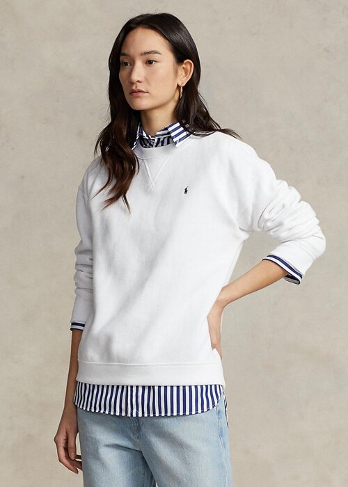 White Women’s Ralph Lauren Fleece Crewneck Pullover Sweatshirts White Women’s Ralph Lauren Fleece Crewneck Pullover Sweatshirts