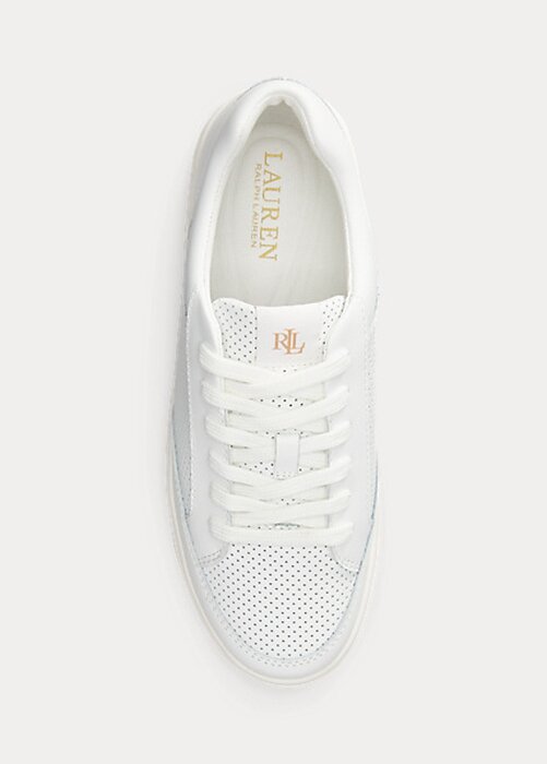 White Women’s Ralph Lauren Hailey Perforated Leather Sneakers White Women’s Ralph Lauren Hailey Perforated Leather Sneakers