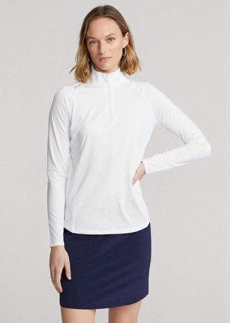 White Women’s Ralph Lauren Jersey Quarter-zip Pullover Sweatshirts