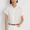 White Women’s Ralph Lauren Linen Dolman-Sleeve Shirts White Women’s Ralph Lauren Linen Dolman-Sleeve Shirts
