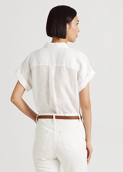 White Women’s Ralph Lauren Linen Dolman-Sleeve Shirts White Women’s Ralph Lauren Linen Dolman-Sleeve Shirts