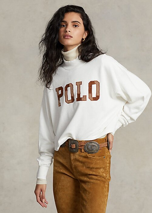 White Women’s Ralph Lauren Logo Oversize Mockneck Cotton Sweatshirts White Women’s Ralph Lauren Logo Oversize Mockneck Cotton Sweatshirts