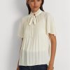 White Women’s Ralph Lauren Pleated Georgette Tops White Women’s Ralph Lauren Pleated Georgette Tops