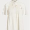 White Women’s Ralph Lauren Pleated Georgette Tops White Women’s Ralph Lauren Pleated Georgette Tops