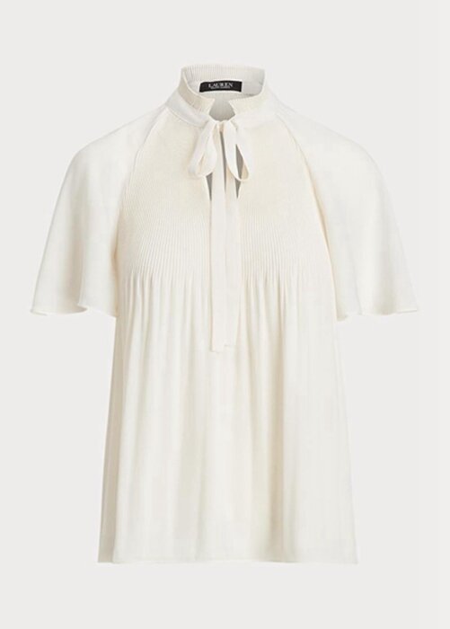 White Women’s Ralph Lauren Pleated Georgette Tops White Women’s Ralph Lauren Pleated Georgette Tops