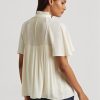 White Women’s Ralph Lauren Pleated Georgette Tops White Women’s Ralph Lauren Pleated Georgette Tops