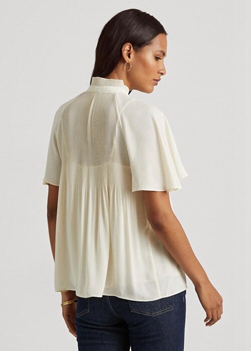 White Women’s Ralph Lauren Pleated Georgette Tops White Women’s Ralph Lauren Pleated Georgette Tops