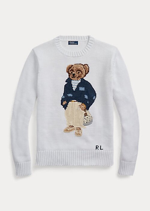 White Women’s Ralph Lauren Polo Bear Cotton-Blend Sweaters White Women’s Ralph Lauren Polo Bear Cotton-Blend Sweaters