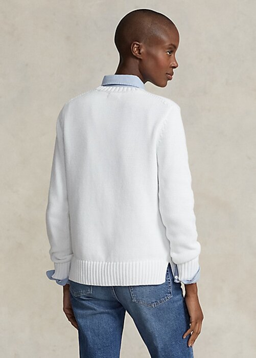 White Women’s Ralph Lauren Polo Bear Cotton-Blend Sweaters White Women’s Ralph Lauren Polo Bear Cotton-Blend Sweaters