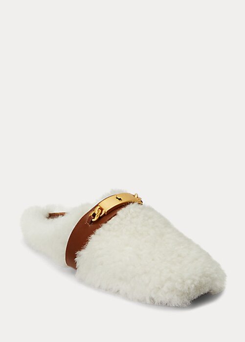 White Women’s Ralph Lauren Polo ID Shearling Flat Shoes White Women’s Ralph Lauren Polo ID Shearling Flat Shoes