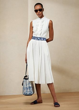 White Women’s Ralph Lauren Roald Pleated Linen Sleeveless Day Dress White Women’s Ralph Lauren Roald Pleated Linen Sleeveless Day Dress