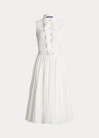 White Women’s Ralph Lauren Roald Pleated Linen Sleeveless Day Dress White Women’s Ralph Lauren Roald Pleated Linen Sleeveless Day Dress