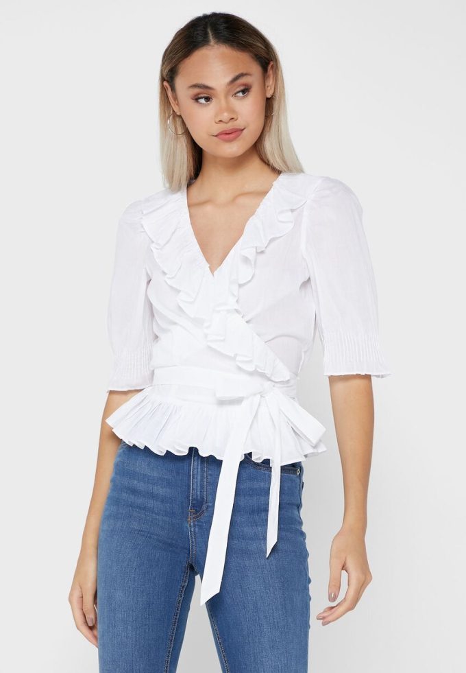 White Women’s Ralph Lauren Ruffle Detail Tops White Women’s Ralph Lauren Ruffle Detail Tops