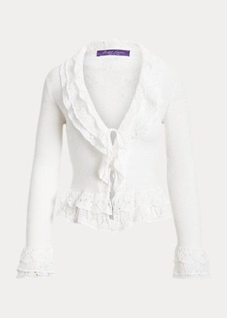 White Women’s Ralph Lauren Ruffle-Trim Cardigan Sweaters White Women’s Ralph Lauren Ruffle-Trim Cardigan Sweaters