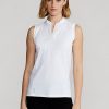 White Women’s Ralph Lauren Sleeveless Quarter-Zip Polo Shirts White Women’s Ralph Lauren Sleeveless Quarter-Zip Polo Shirts