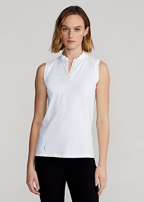 White Women’s Ralph Lauren Sleeveless Quarter-Zip Polo Shirts White Women’s Ralph Lauren Sleeveless Quarter-Zip Polo Shirts