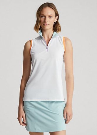 White Women’s Ralph Lauren Sleeveless Quarter-Zip Polo Shirts