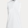 White Women’s Ralph Lauren Sleeveless Quarter-Zip Polo Shirts White Women’s Ralph Lauren Sleeveless Quarter-Zip Polo Shirts