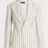 White Women’s Ralph Lauren Striped Linen Jacquard Blazers White Women’s Ralph Lauren Striped Linen Jacquard Blazers