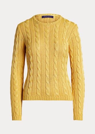 Yellow Women’s Ralph Lauren Cable-Knit Silk Crewneck Sweaters
